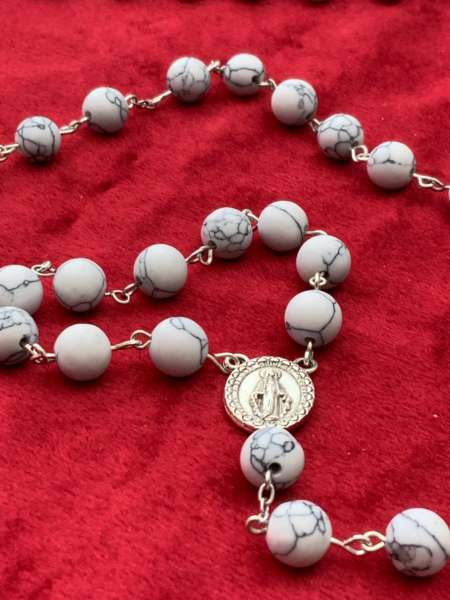 Handmade White Turquoise Stone Rosary With Pardon Crucifix