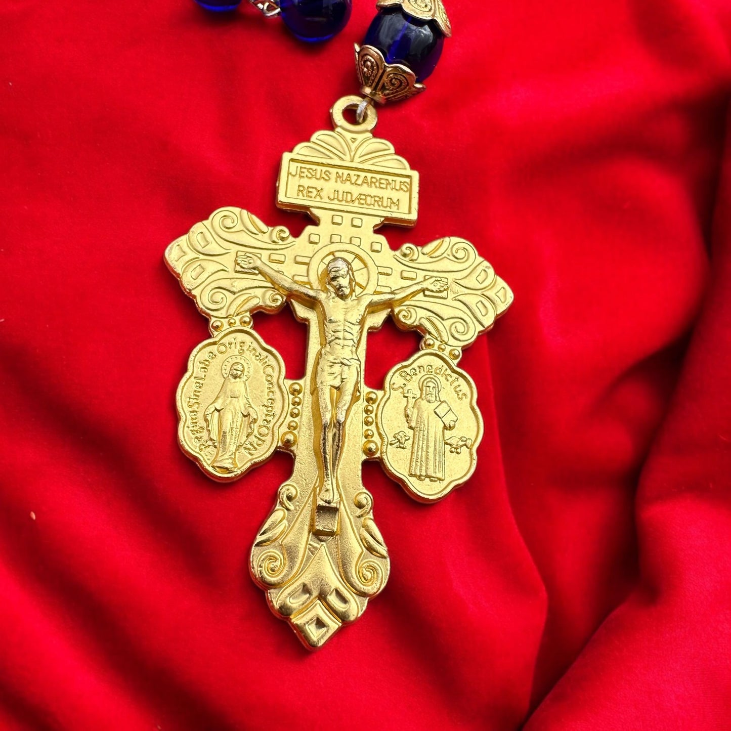 Handmade Blue Glass and Gold Rosary