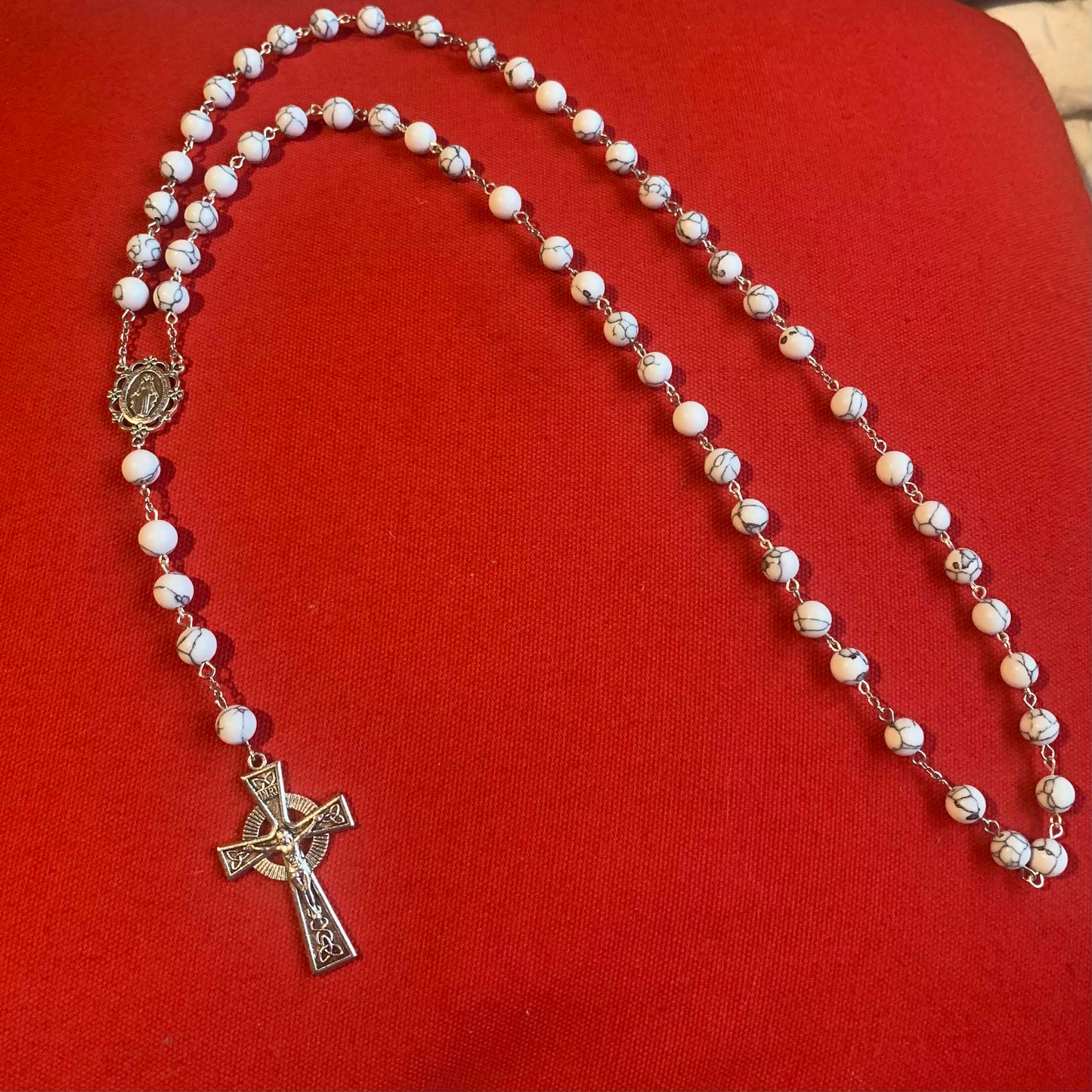 Handmade White Turquoise Stone Rosary With Celtic Crucifix