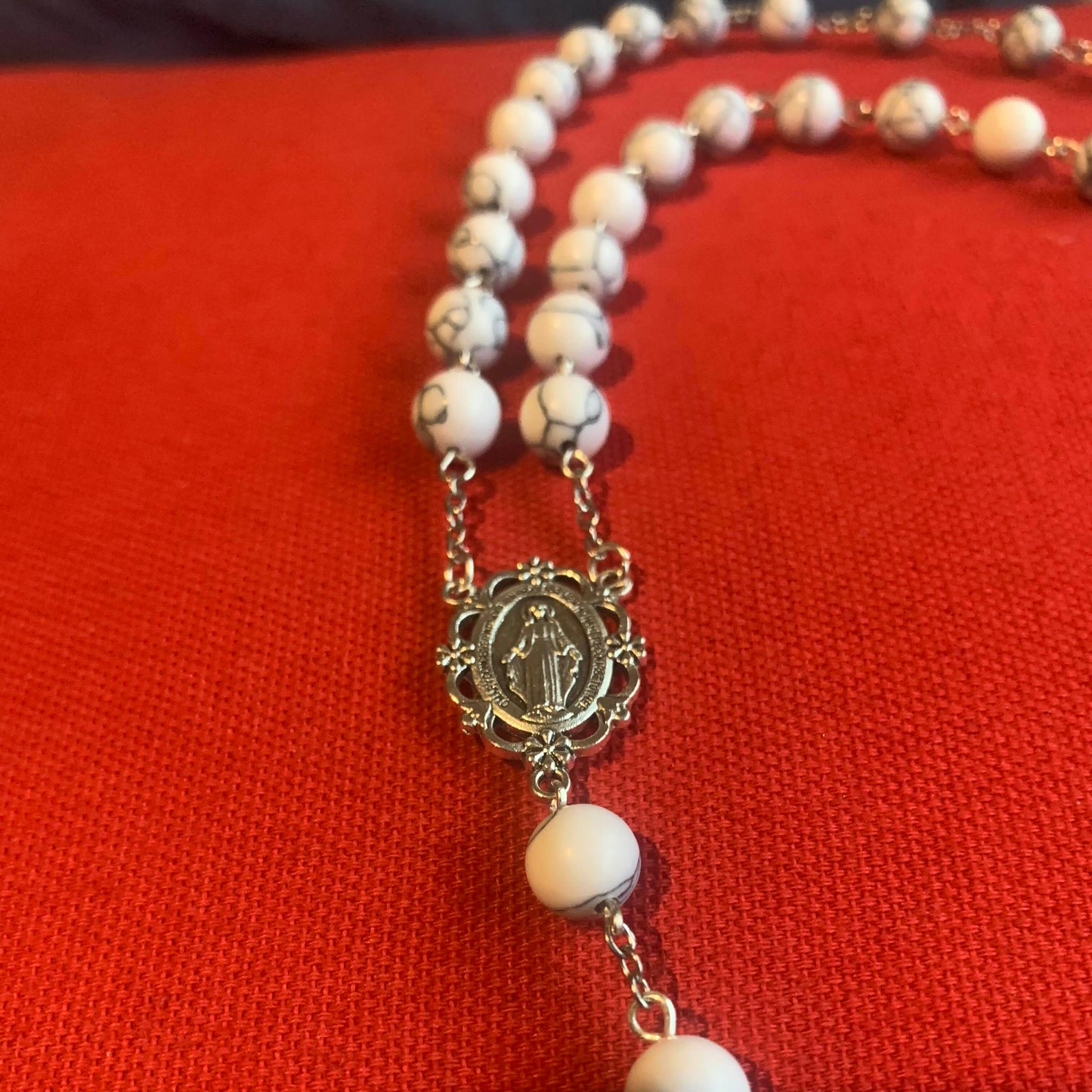 Handmade White Turquoise Stone Rosary With Celtic Crucifix