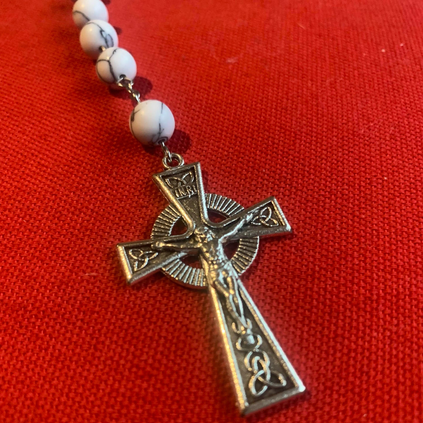Handmade White Turquoise Stone Rosary With Celtic Crucifix