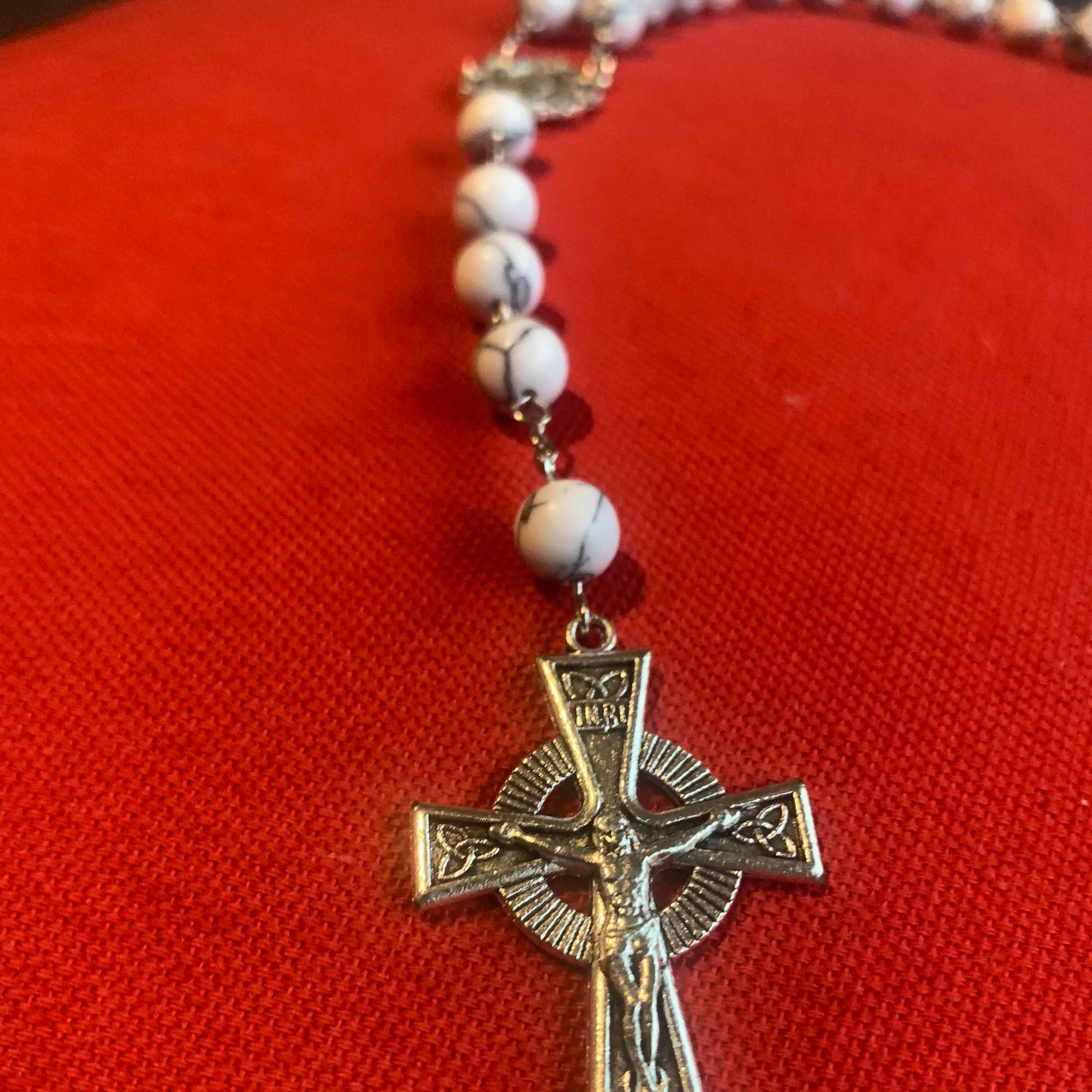 Handmade White Turquoise Stone Rosary With Celtic Crucifix