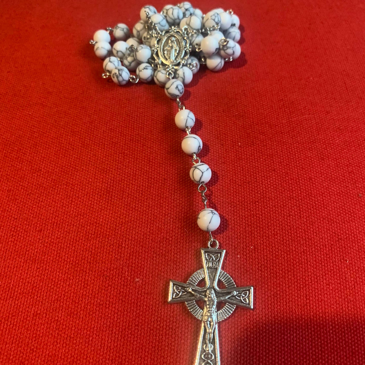 Handmade White Turquoise Stone Rosary With Celtic Crucifix
