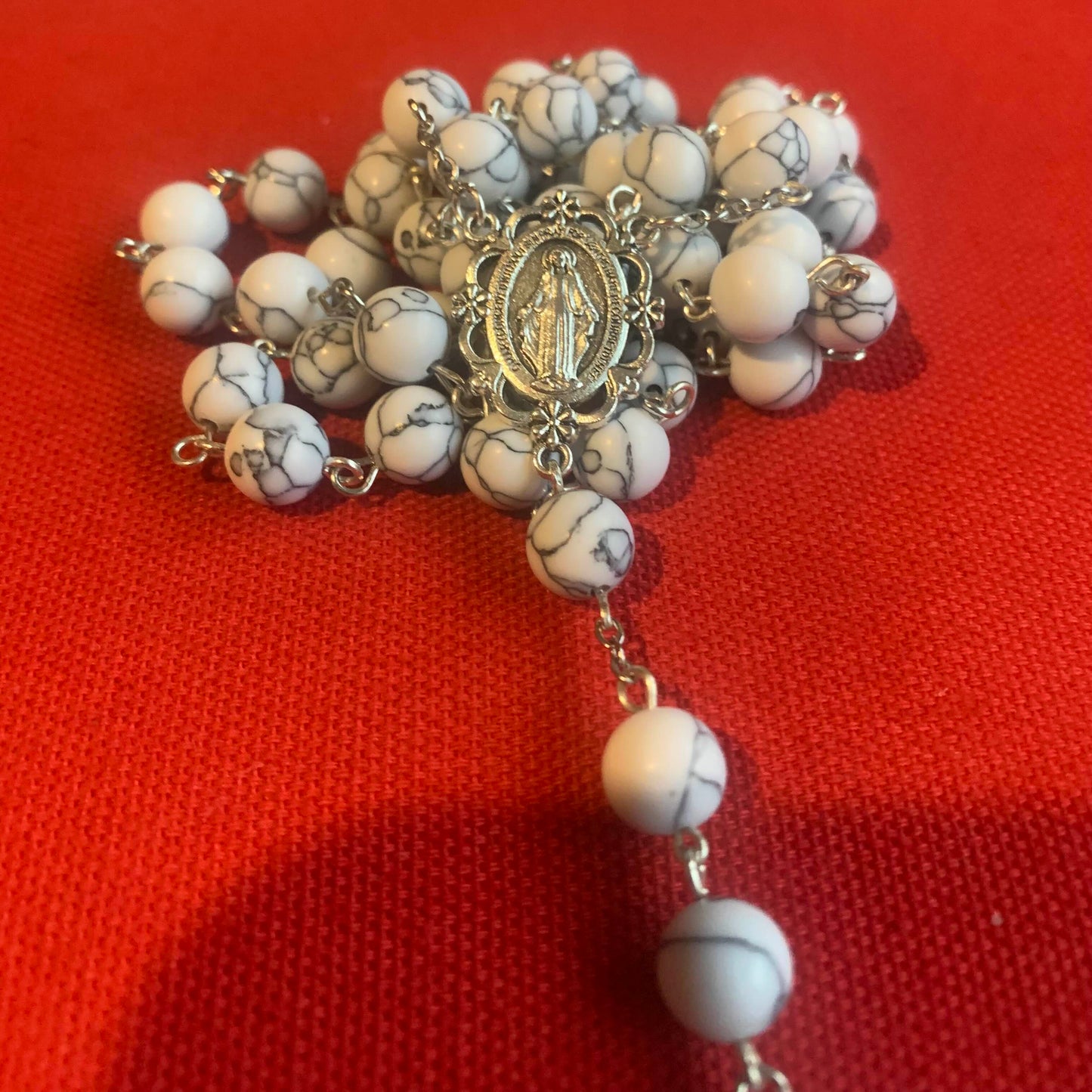 Handmade White Turquoise Stone Rosary With Celtic Crucifix
