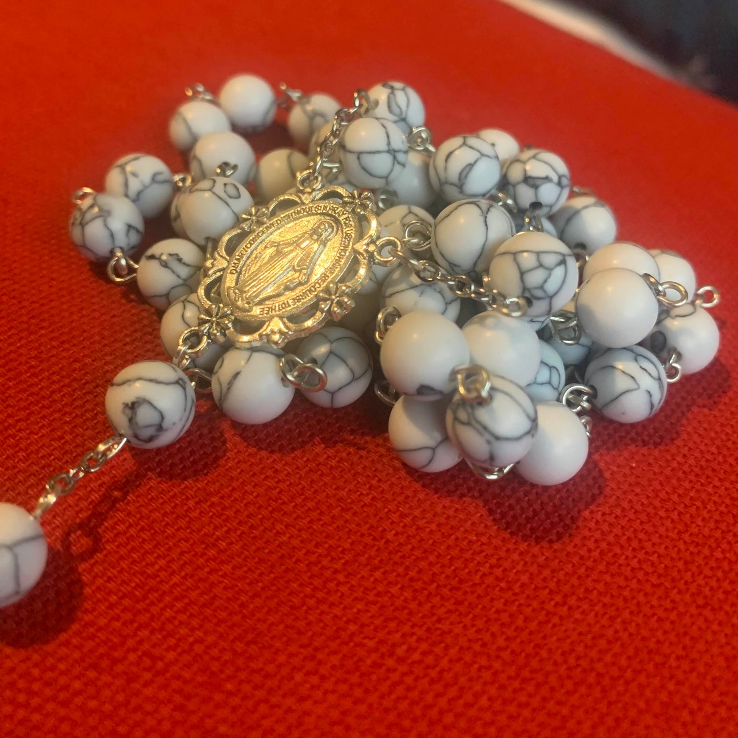 Handmade White Turquoise Stone Rosary With Celtic Crucifix